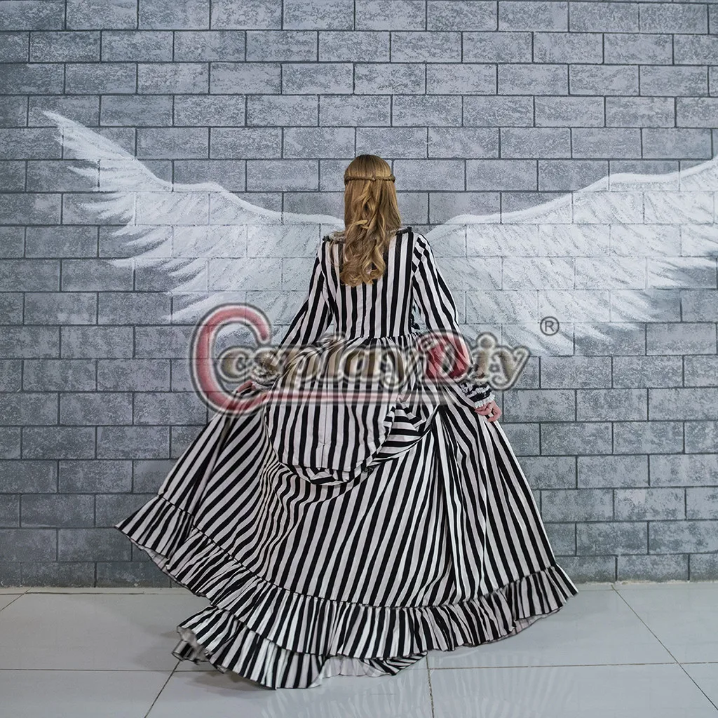 Cosplaydiy викторианское черно-белое платье в полоску средневековый женский необычный лесной костюм L320