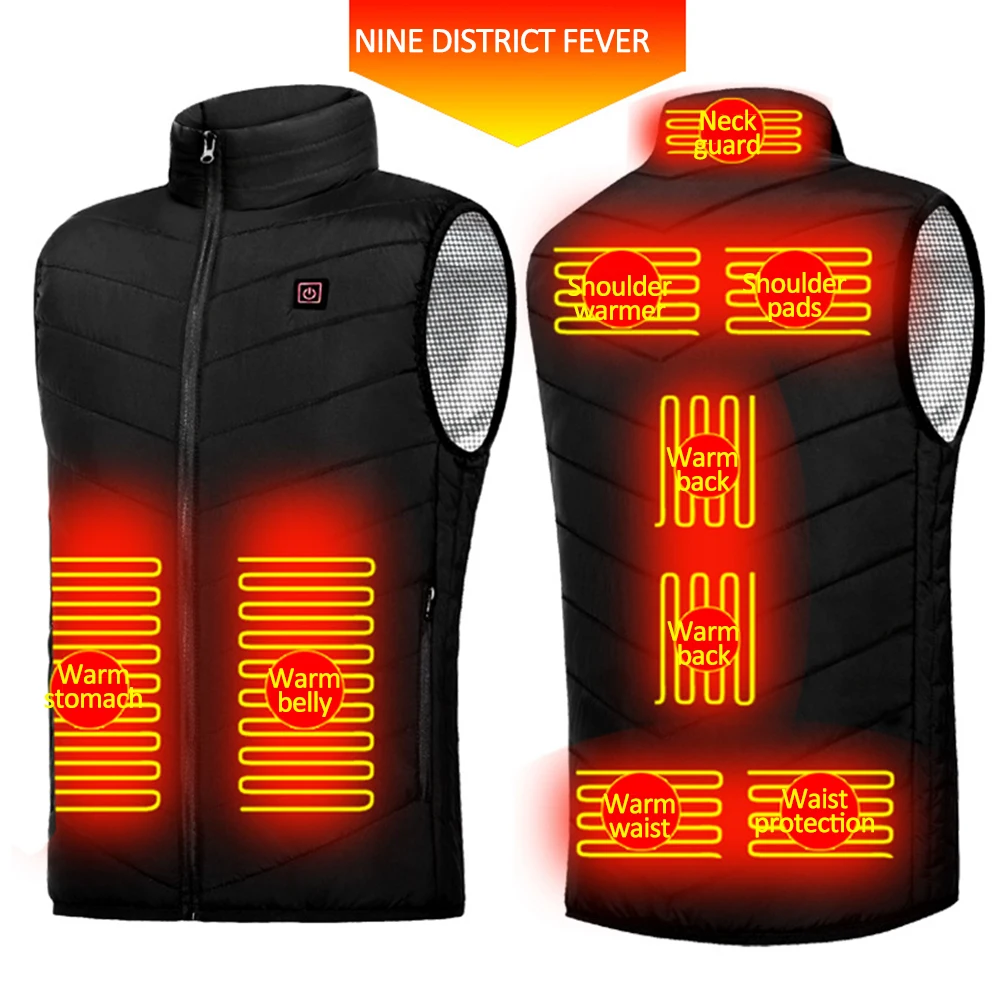 9 Heated Areas Vest USB Electric Heated Vest Winter Heating Jacket Thermal Clothing Fishing Hunting Vest Ski Warm Heated Jacket