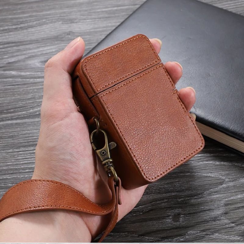 Genuine Leather Cigarette Case Cover Luxury PU Leather Cigarettes Box Holder  Big Capacity Lighter Sleeve Gadgets for Women Men