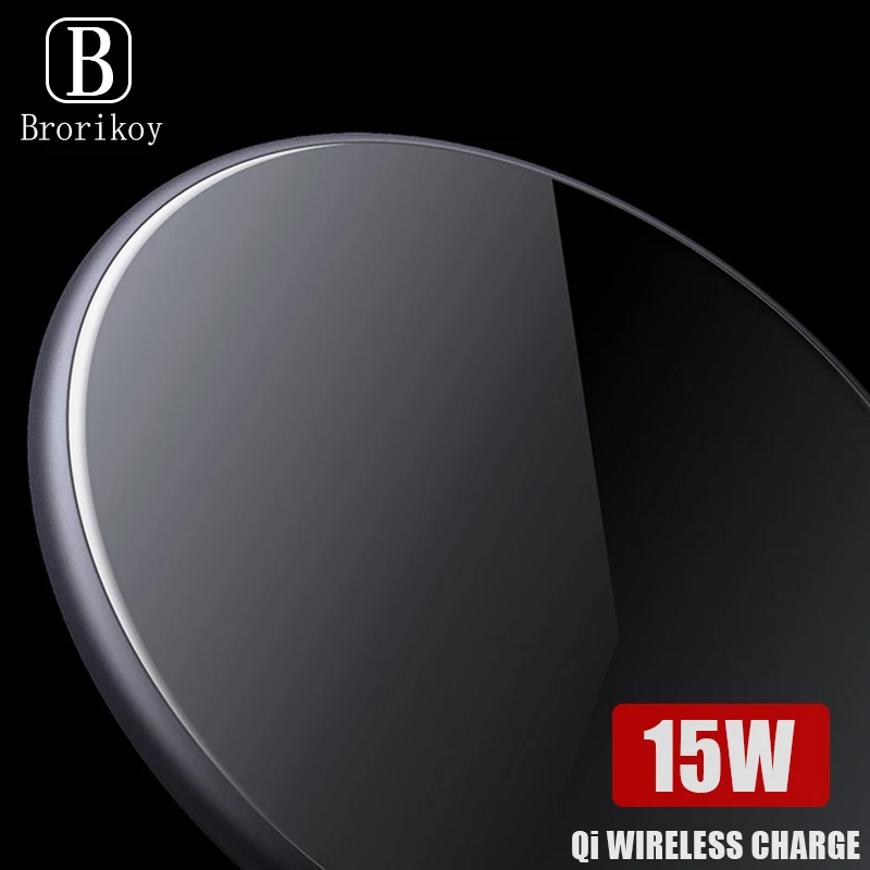 

15W Qi Wireless Fast Charging for Samsung Note 10 Huawei Mate 20 Pro Ultra-thin Metal Glass for iPhone X Xs Max Wireless Charger