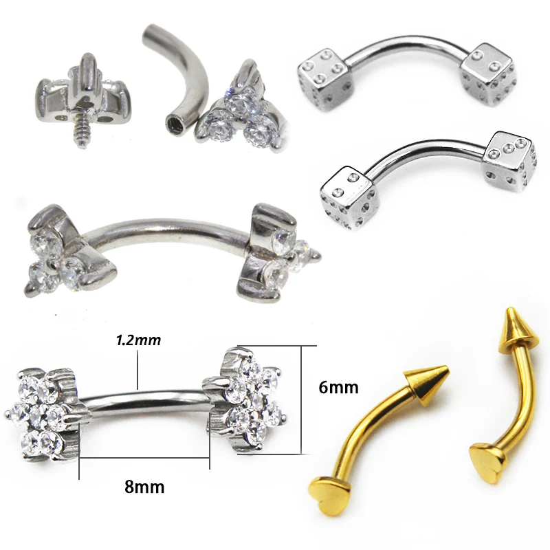 1Pc 16G Surgical Steel Eyebow Ring Stud Banana Rings Curved Barbell Cartilage Piercing Tragus Helix Lip Bar Body Jewelry Women