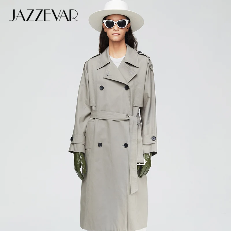 Goede Jazzevar 2019 Nieuwe Collectie Herfst Trenchcoat Vrouwen Katoen Gewassen Lange Double Breasted Geul Losse Kleding Hoge Kwaliteit 9013