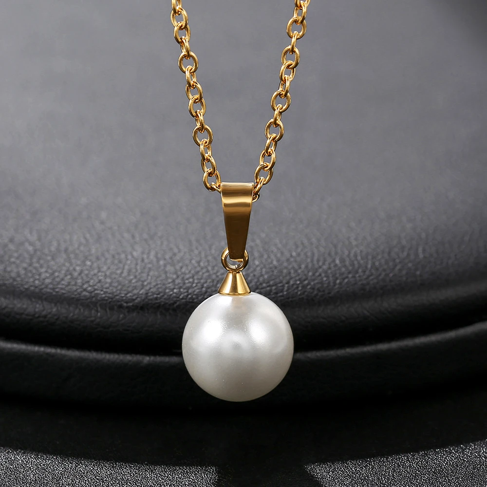 New Trendy Natural pearl Pendant Necklace For Women 18KGP Titanium Steel Female Gold Clavicle Chain Chokers Jewelry | Украшения и