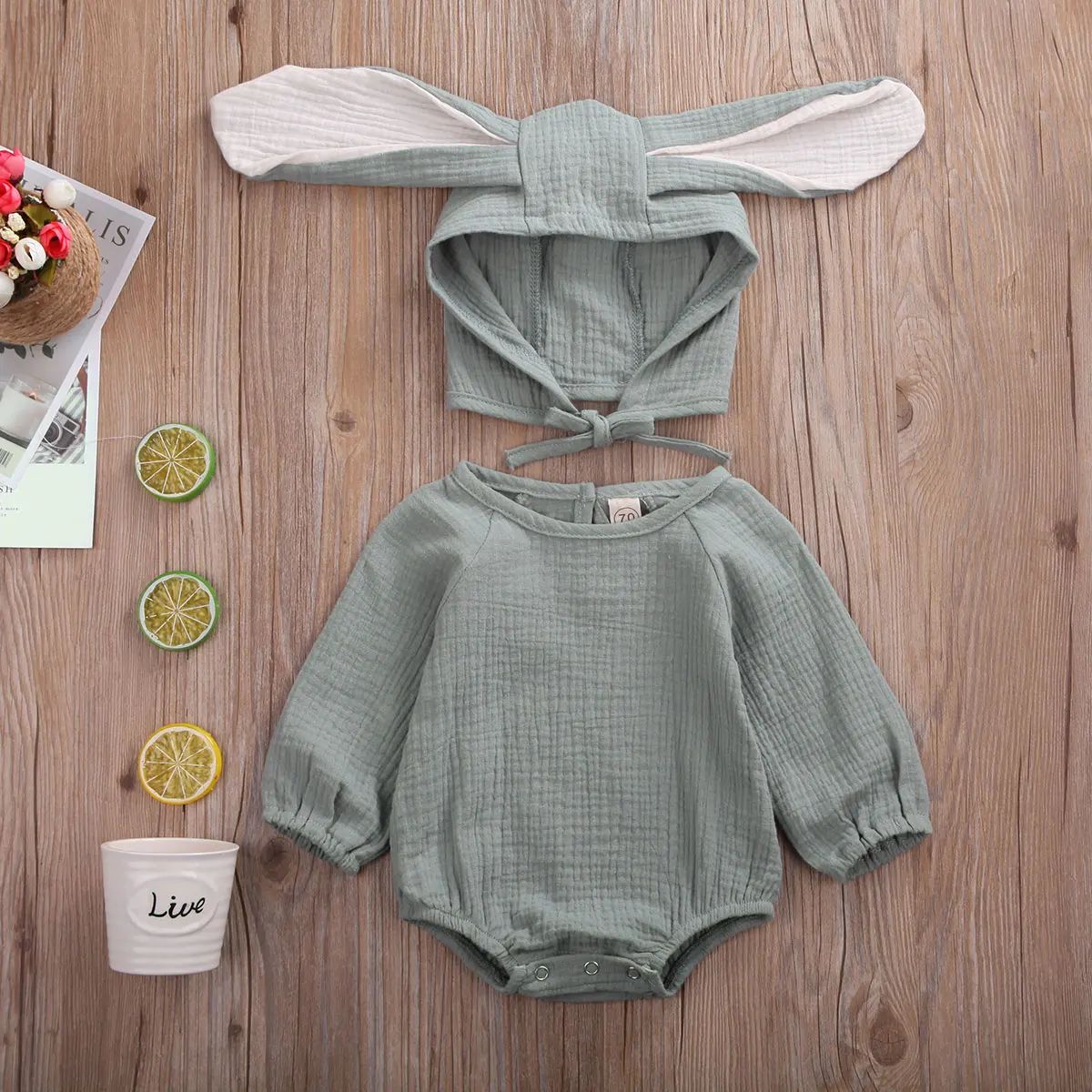 Г. Весенне-осенняя одежда для малышей Одежда для новорожденных девочек комбинезон с длинными рукавами, боди+ Милая шапка с заячьими ушами, наряды