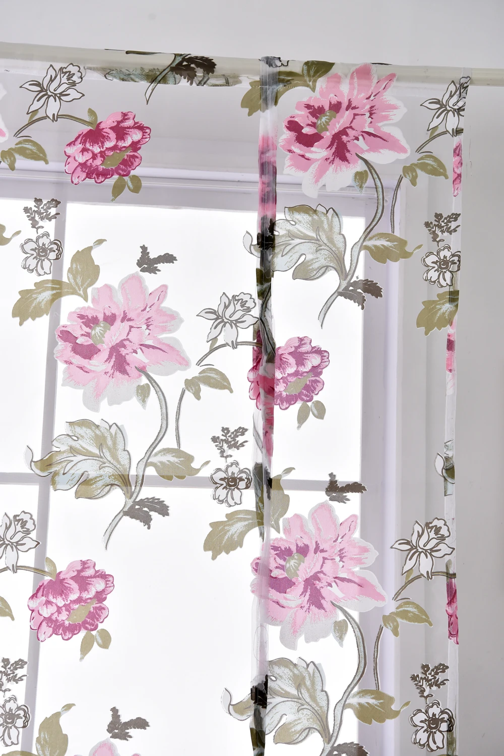 Romantic Peony Printed Tulle Curtain, Curta Cortina