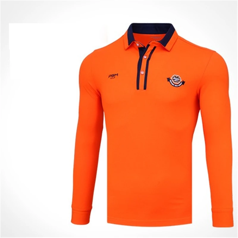 PGM, новинка, рубашка для гольфа, весна-осень, длинный рукав, Спортивная рубашка для гольфа, мягкая, не скатывается, футболка для гольфа, отложной воротник, топы - Цвет: Оранжевый