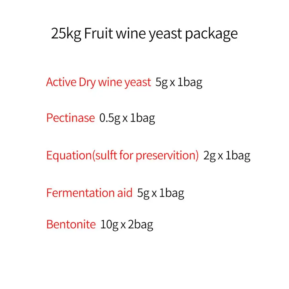 25 кг пекарские дрожжи активные сухие винные дрожжи драп кислота старение 18% vol танины пехтиназы брожения помощь бентонит дубовый чип - Цвет: 25kg Fruit wine