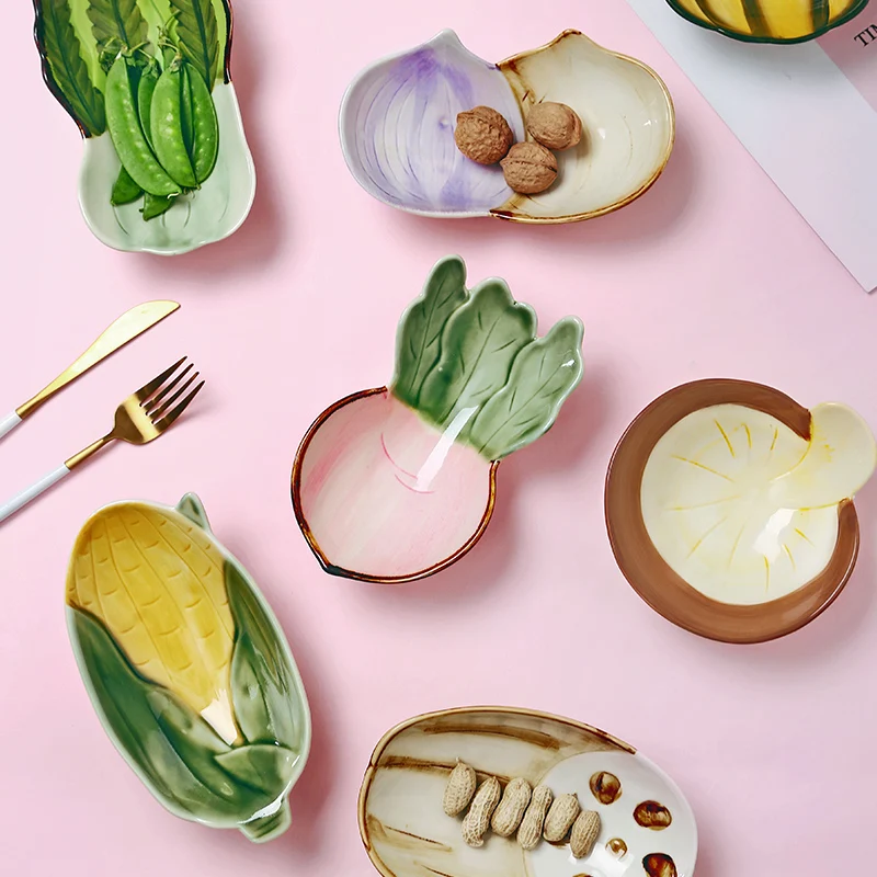 

Nordic Fruit Vegetable Shaped Ceramic Storage Tray Creative Kitchen Breakfast Plate Snack Bowl Desktop Jewelry Ring Storage Tray