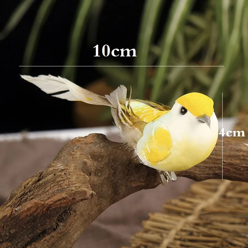 Ornament Crafts Miniature Figurines Feather Bird Figurines Fake Feather Birds Colorful Garden Tree Decor Foam Perched Woodland Birds Outdoor Art Decor Adornment Small Figurines