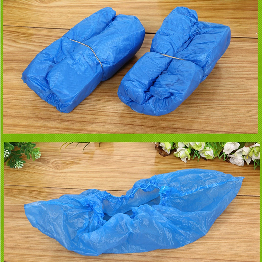 200pcs 100 Pairs Home Booties Shoe Covers PE Disposable Overshoes Blue NEW