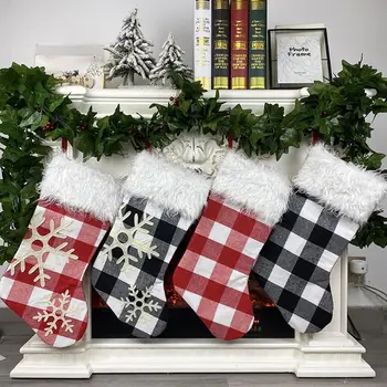 

4pcs/set Christmas Stocking Snowflake Lattice Gift Candy Bag Hanging Xmas Tree 517E