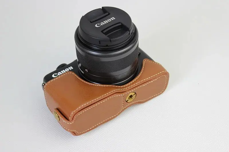 Canon eos m200 m100 eos m10用の本革製カメラケース,カメラの下部