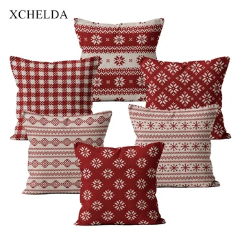 

Christmas Home Decor Pillow Case Red Cartoon Pattern Pillowcase Decorative 45*45 40*40 for Sofa Fur Linen Cushion Cover