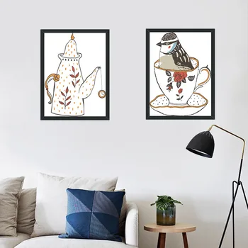 

Unframed Cartoon Kettle and Cups Canvas Painting Modern Wall Art Posters And Prints Wall Pictures For Living Room Decoration