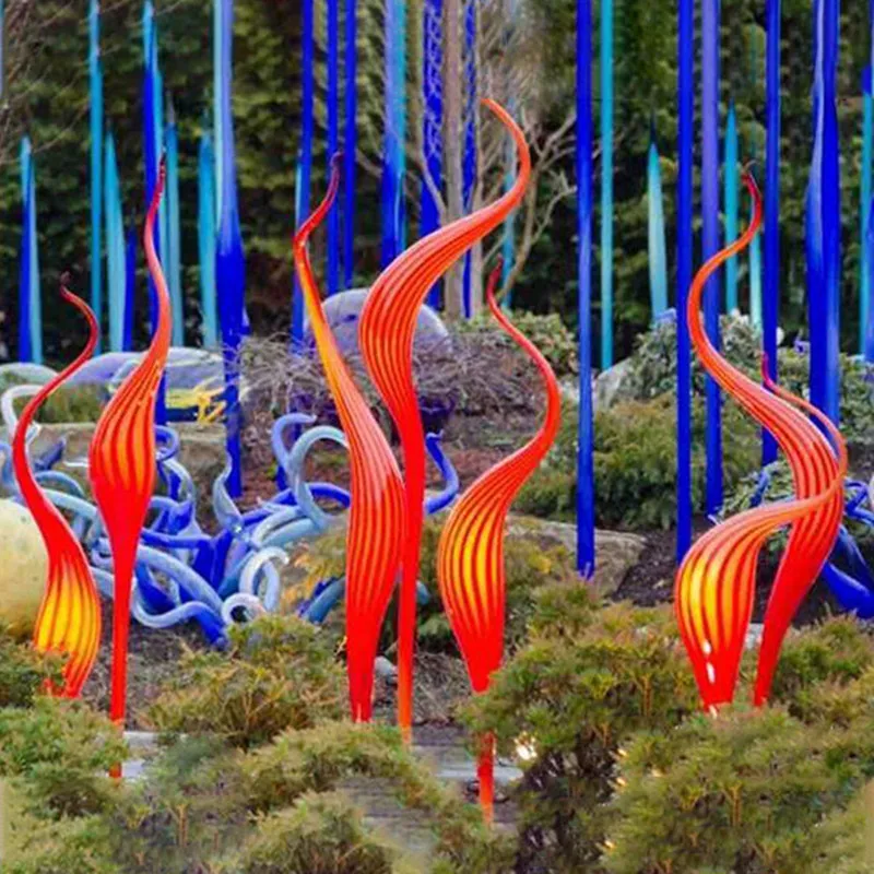 

Murano Glass Chihuly Sculpture Hand Blown Glass Reeds Orange Blue Turquoise Spears for Party Garden Art Decor