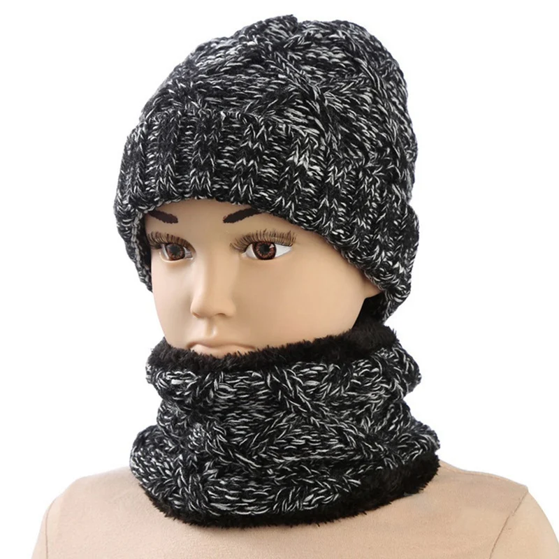 Плотный зимний детский шарф, шапка, теплый комплект для мальчиков и девочек, шапка, шарф, костюм, Вязаная хлопковая шапочка, аксессуары для малышей