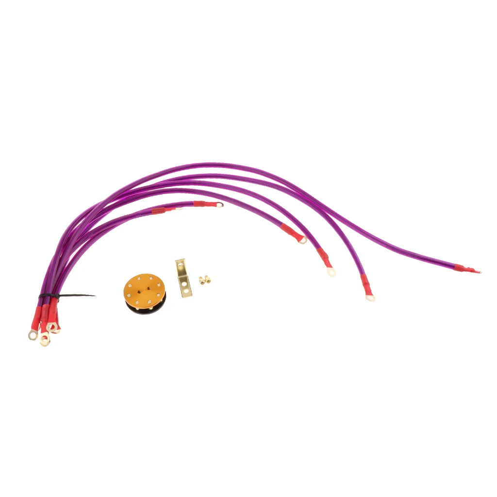 Purple 6-Point Car Earth/Grounding Cable System Wire Kit Racing Grounding Cable Wire with Screw Bracket Kit