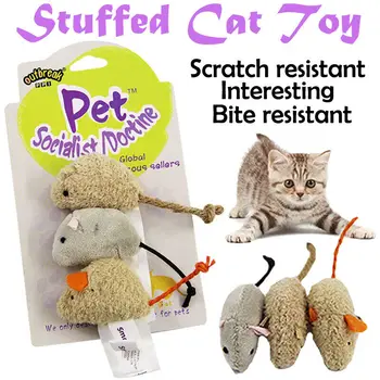 

3Pcs/set Pet Toy Creative False Plush Simulation Fake Fur Mouse Kitten Playing Chewing Teeth Cleaning Toy Random Color For Cat