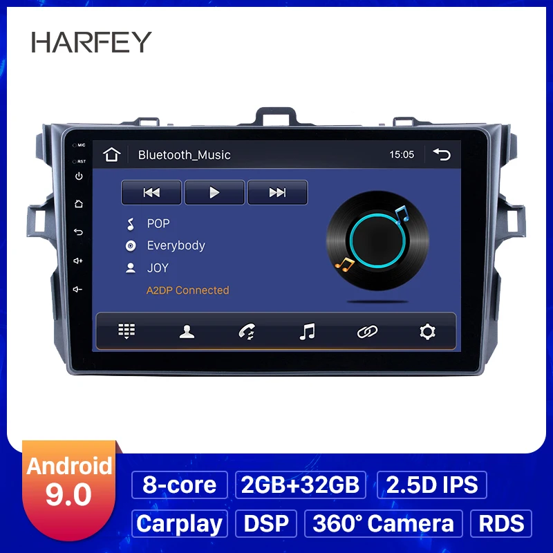 Автомобильный навигатор Harfey 9 &quotHD Android 0 GPS для Toyota Corolla 2006 2007 2008 2009 2010 2011 2012