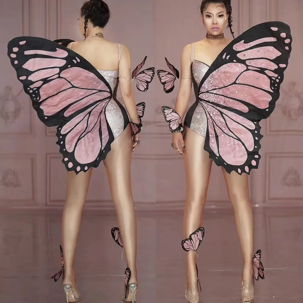 Designer Butterfly Big Wing Rhinestones Bodysuit Female Sexy Crystal Leotard Party Cosplay Costumes Singer Dancer Stage Clothing Designer Butterfly Big Wing Rhinestones Bodysuit Female Sexy Crystal Leotard Party Cosplay Costumes Singer Dancer Stage Clothing