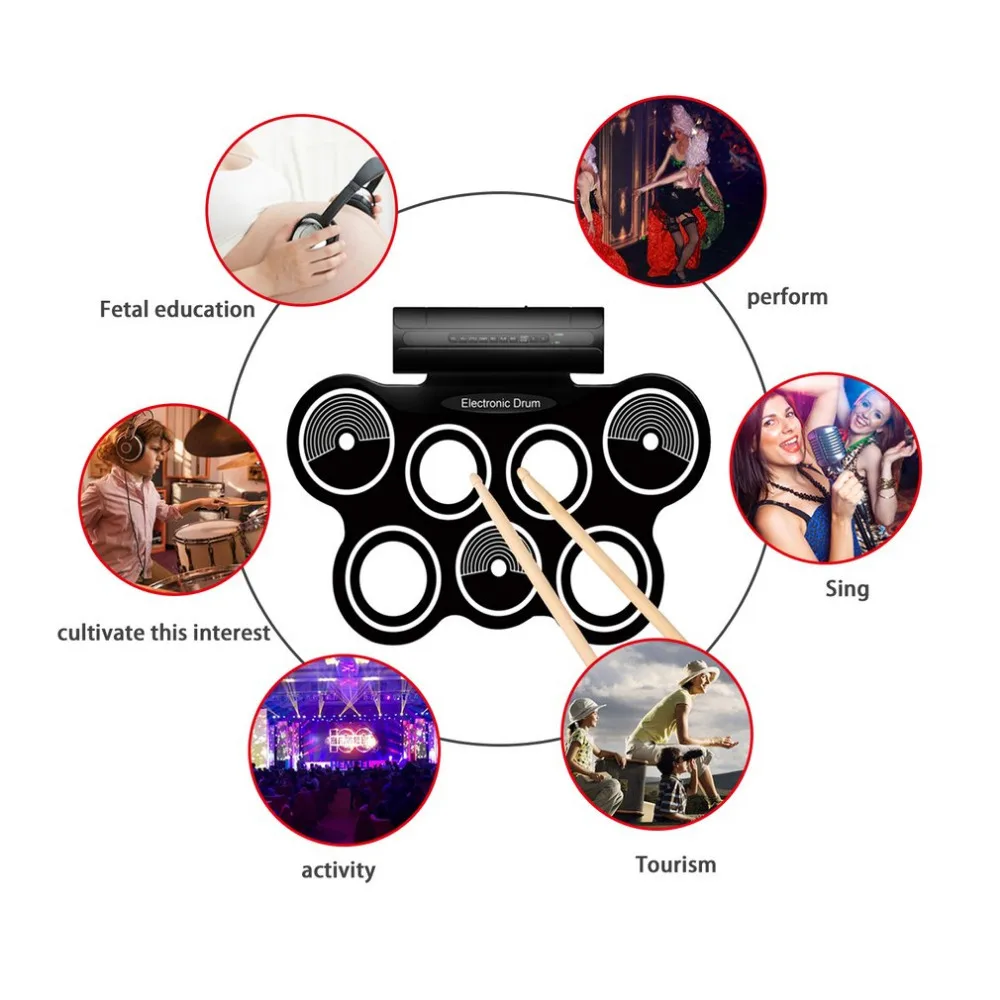  TSAI Electronic Drum Digital USB Desktop Portable Roll Up Musical Instrument Hi-hat And Snare Drum 