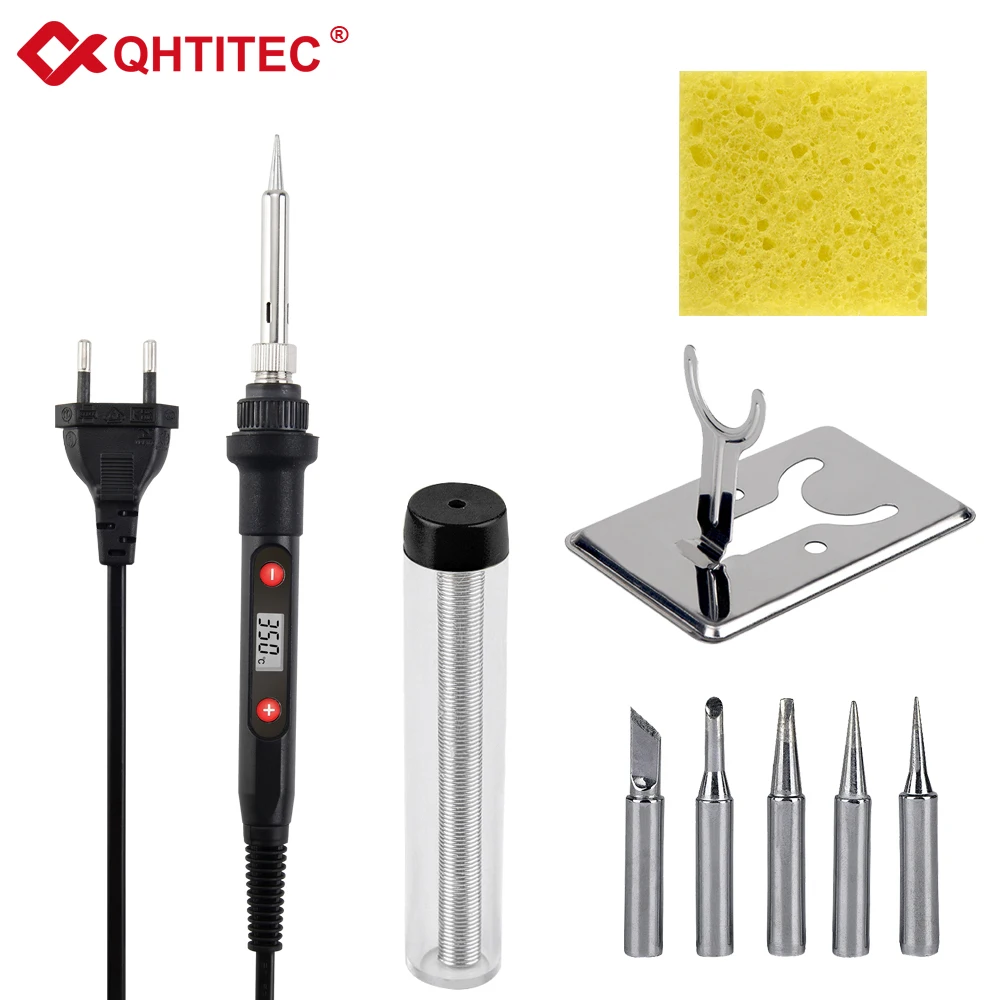 cheap stick welder QHTITEC 220V 80W LCD Electric Soldering iron 908S Adjustable Temperature Solder iron With quality soldering Iron Tips and kits portable stick welder Welding Equipment