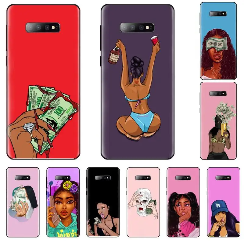 Make Money Black Head girl Rubber Phone Cover For Samsung S6 S7 edge S8 S9 S10 e plus A10 A50 A70 note8 J7 2017 | Мобильные телефоны