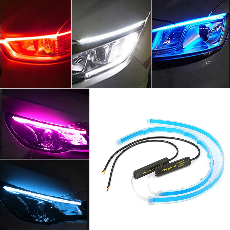 2x White LED Side Glow Light Strip 50cm Car Motorcycle Sidelight Indicator Lamp Daytime Running Light DRL Interior Universal Fit