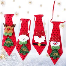Светодиодный Рождественский галстук, светящийся блестками, Санта-Клаус, медведь, снеговик, лось, галстук для детей, мультяшный галстук, Новогоднее украшение