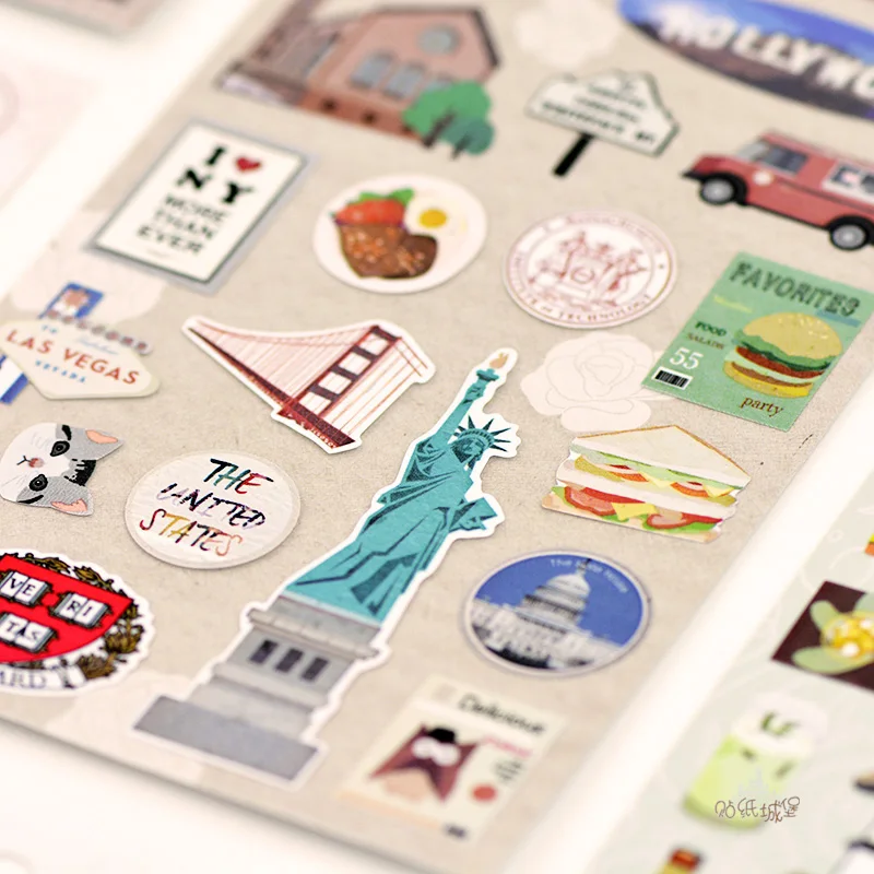 Decorative Stickers 8Patterns Country City View France Japan Thailand China Austrilia Korea Hobby Embellishment Planner Diary