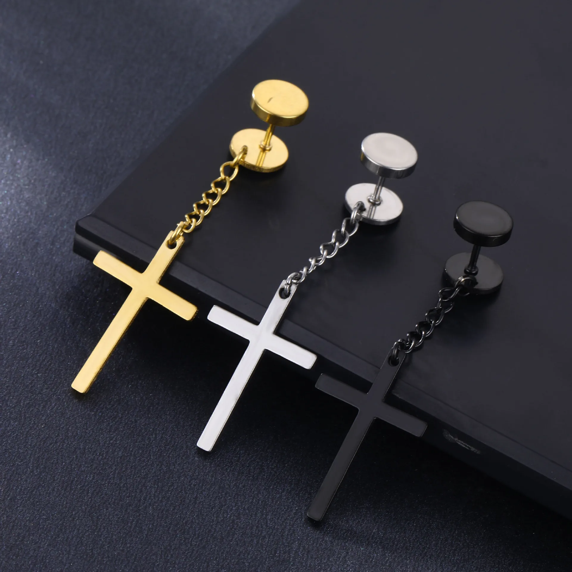 Stainless Steel Cross Stud Earrings Tassel For Women Men Fashion Hip Hop Ear Rings Piercing Jewelry Gifts | Украшения и