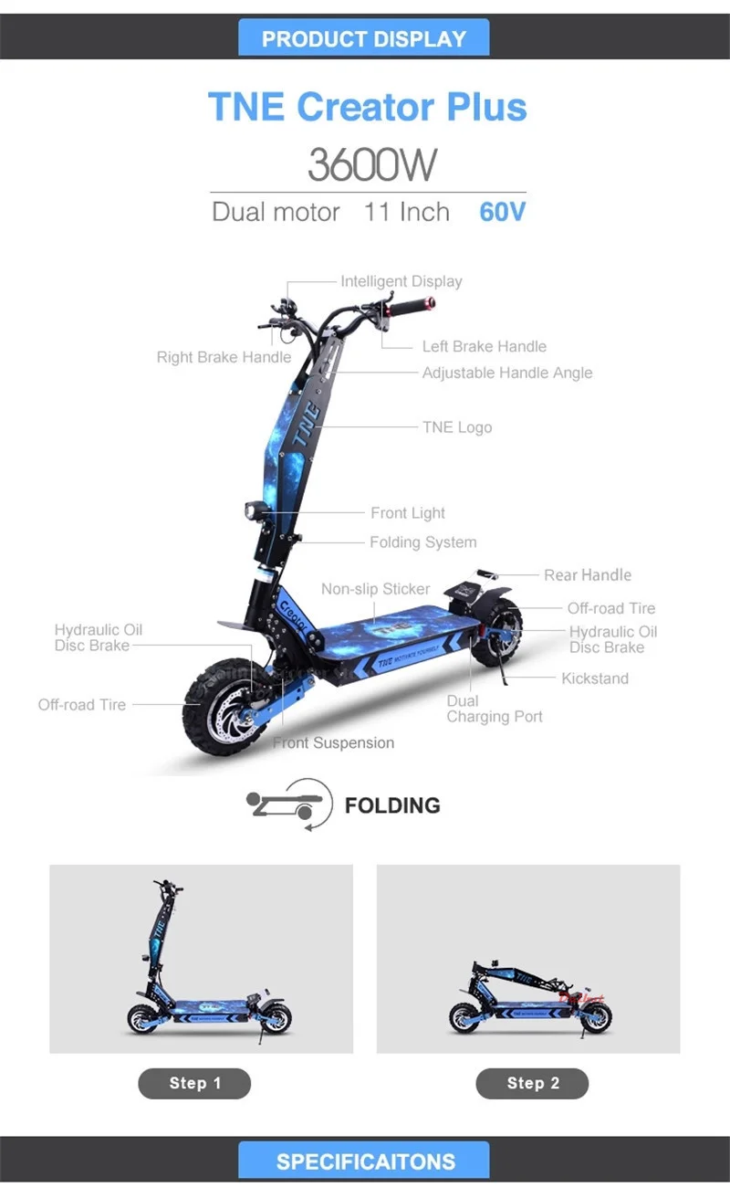 Powerful Electric Scooter Two Wheels Electric Scooters 11 Inch Dual Motor 3600W 60V Folding Off Road Electric Bike For Adult (22)