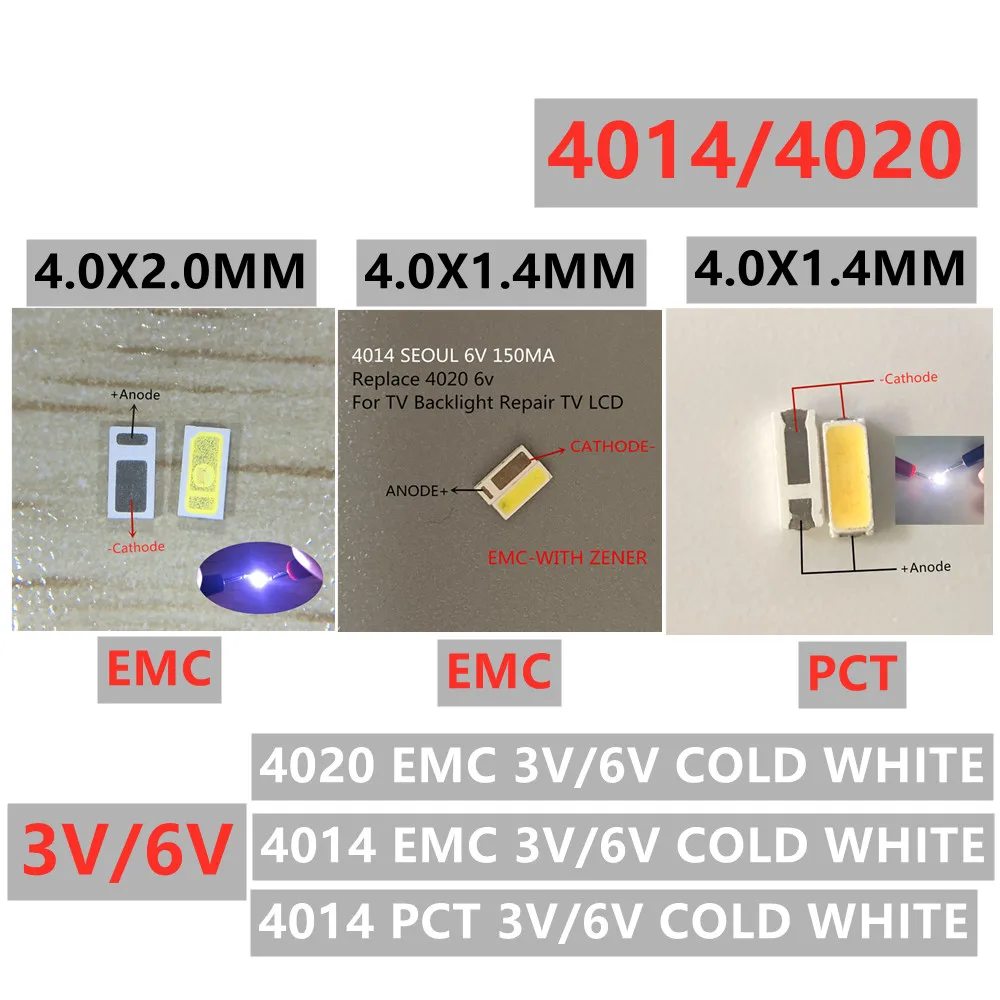 500pcs 4014 Replace 4020 SMD LED Beads Cold white 0.5W 3V 6V150mA For TV/LCD Backlight High Power EMC | Электронные компоненты