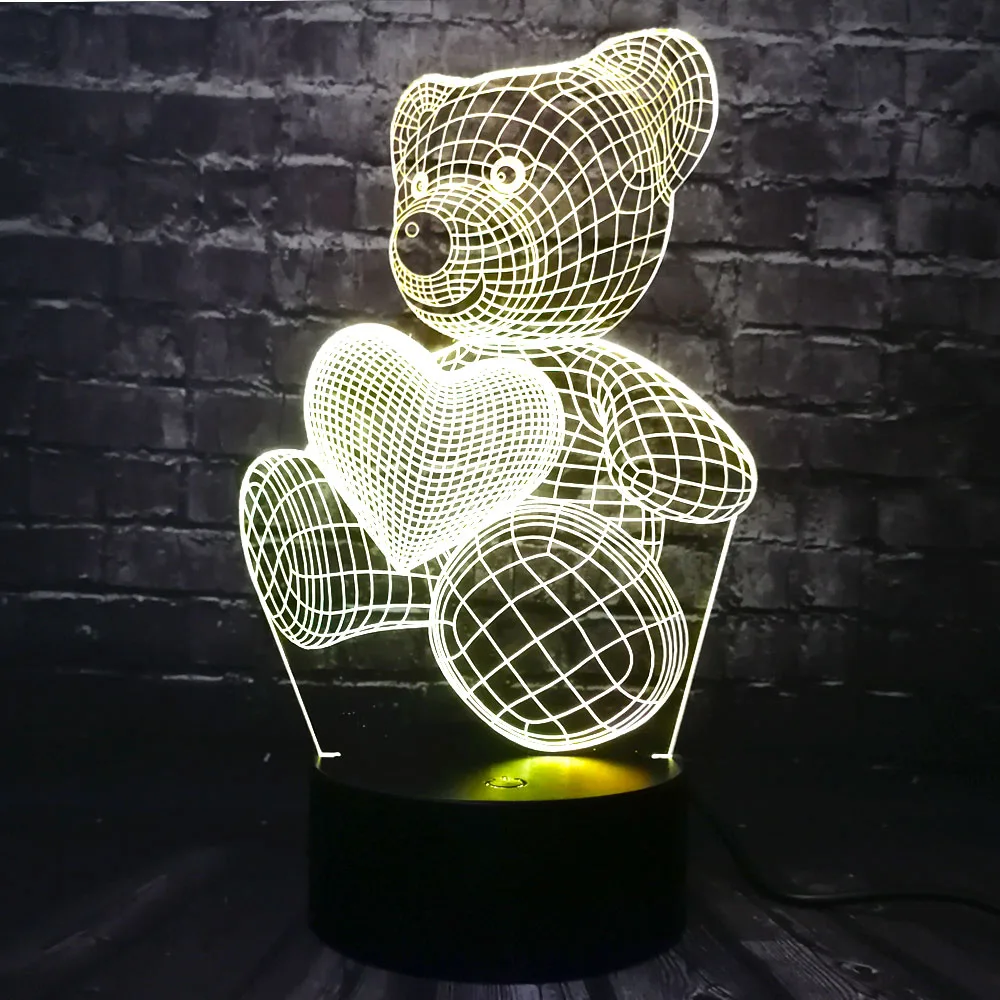 Горячая Распродажа Маленький милый медвежонок с сердечком 3D светодиодный USB лампа красочный сенсорный Ночной светильник для детей и детей рождественские подарки