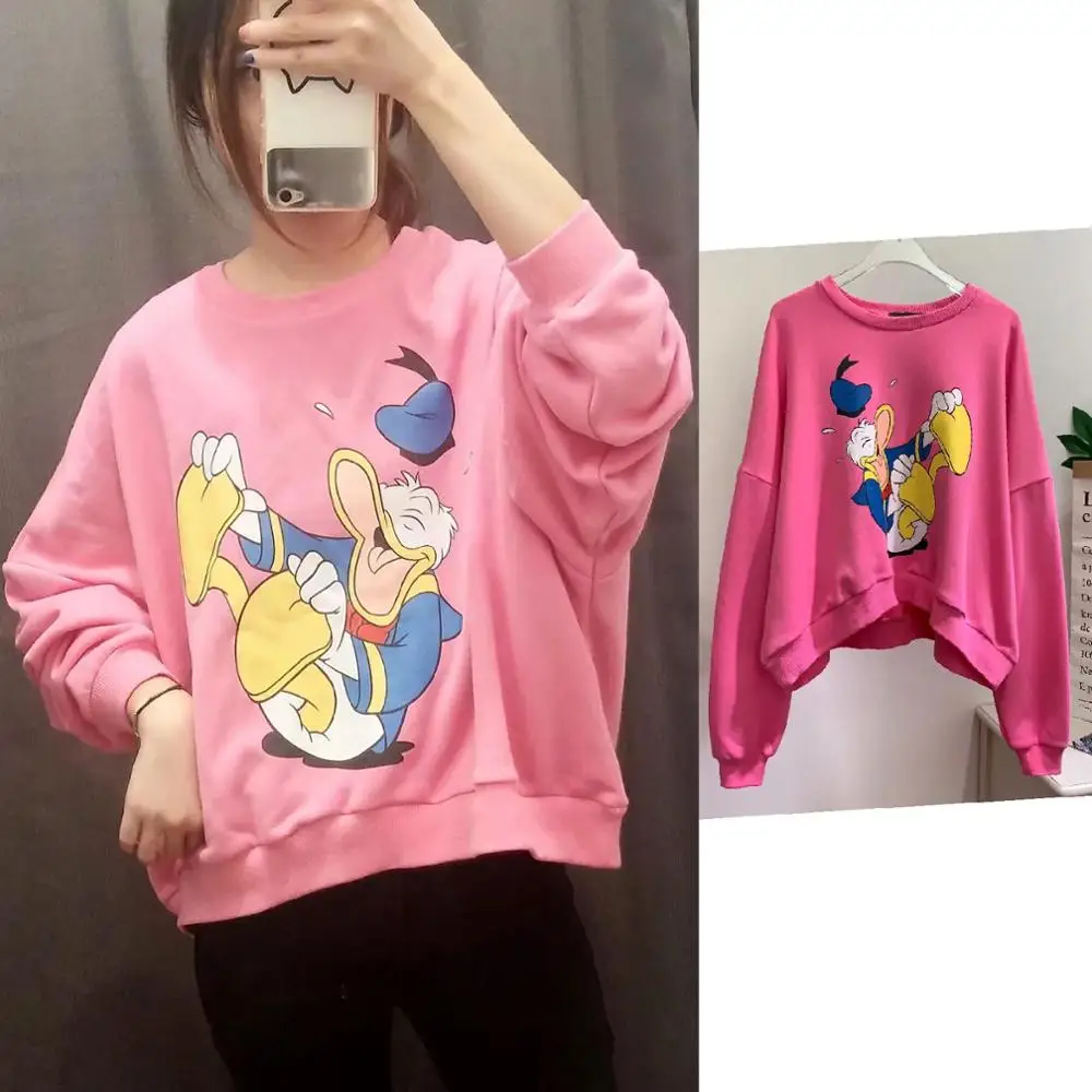 sweatshirt streetwear women clothing The Little Mermaid carton print autumn fashion o neck long sleeve oversize pullover - Цвет: QQ0531 Pink