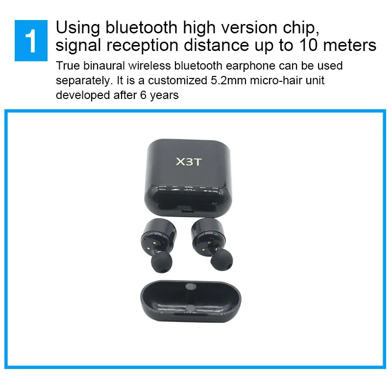 TWS X3T настоящая Беспроводная стереогарнитура Bluetooth гарнитура Портативные небольшие наушники с Bluetooth с микрофоном, применимым к Android/IOS