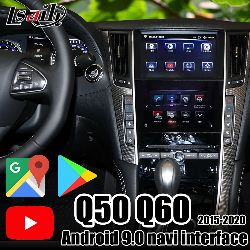 Lsailt Android 9.0 Video Interface support carpaly/Android auto YouTube Netflix GPS navigation for Infiniti 2016-20 Q50 Q60