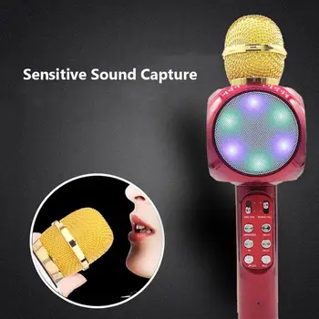 

Home Karaoke Wireless Bluetooth Colorful LED Speaker Condenser Microphone Mic Suitable for musical instrument computer stage