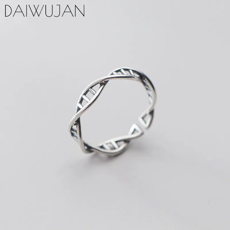 DAIWUJAN 100% 925 Sterling Silver Simple Retro Twist Chain Open Rings Vintage DNA Shaped Women's Ring Adjustable Party Jewelry |