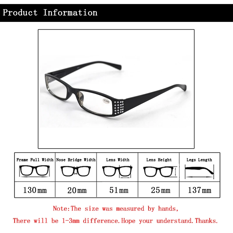 New Women Diamond Reading Glasses Ladies Spring Temple Rectangle Presbyopia Spectacles Female Rhinestone Eyeglasses D5 5