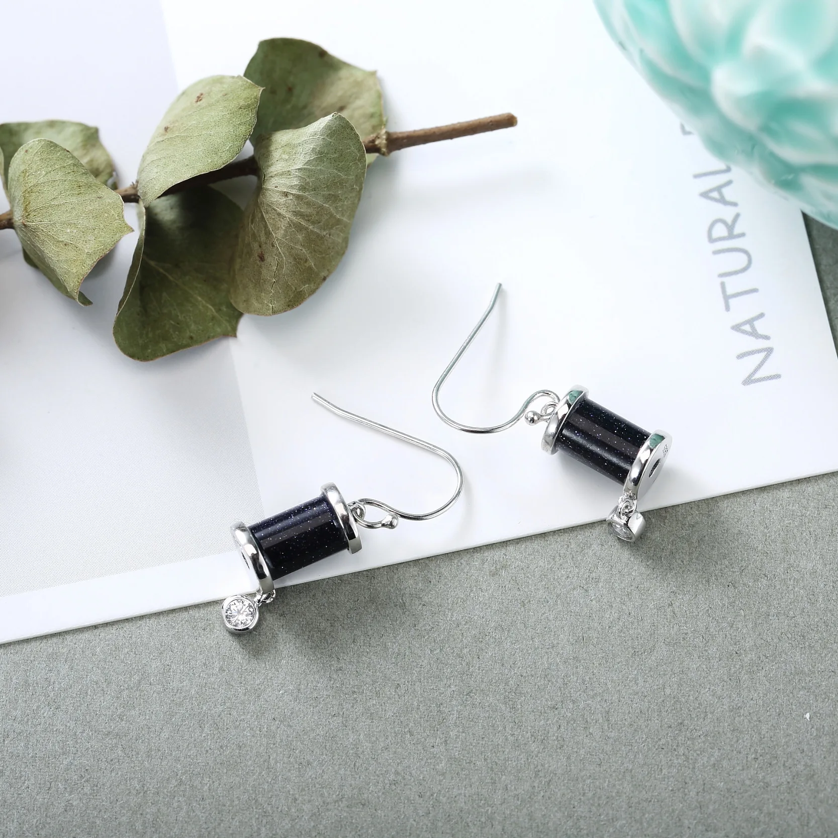 Wong Rain Romantic 925 Sterling Silver Natural Blue Sand Aventurine Gemstone Drop Dangle Hook Earrings Fine Jewelry Wholesale
