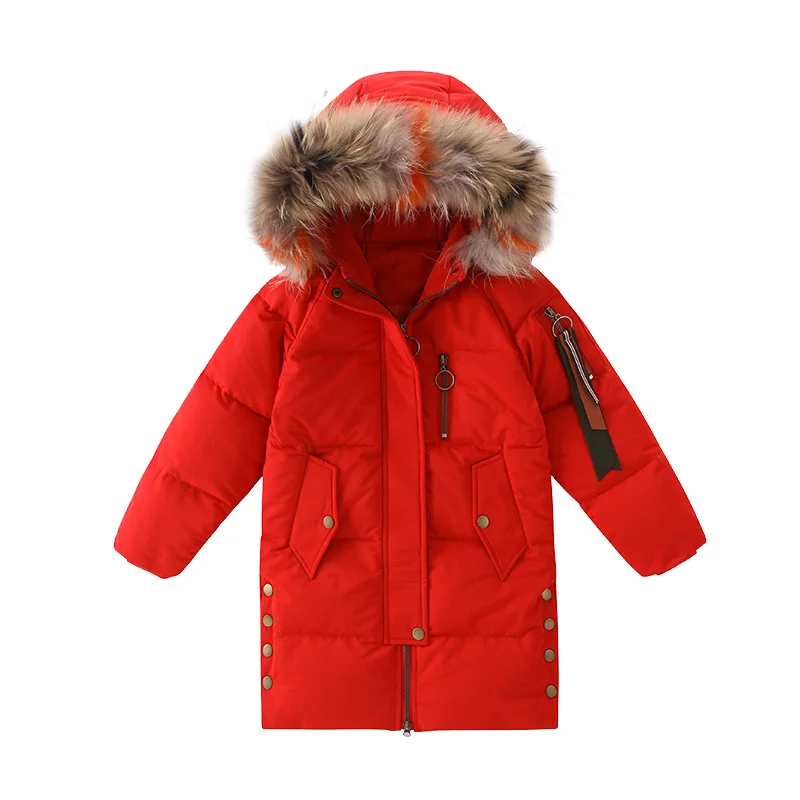От 4 до 15 лет зимняя куртка для девочек одежда с меховым воротником Детские теплые длинные пальто с хлопковой подкладкой для девочек, парка зимняя детская плотная одежда
