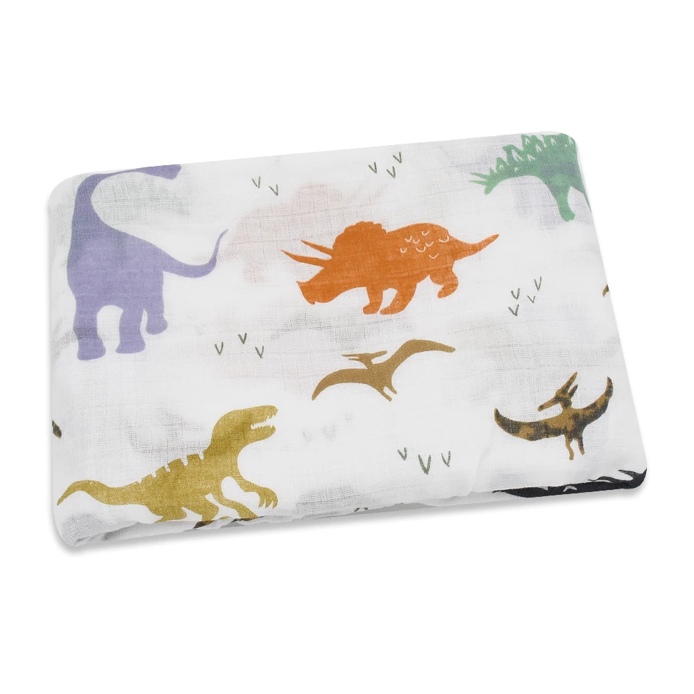Dinosaur Розовый Лебедь, хлопок, фламинго, роза, фрукты, принт, муслин, детское одеяло s, постельные принадлежности, детское Пеленальное полотенце для пеленки для новорожденных, одеяло - Цвет: Dinosaur