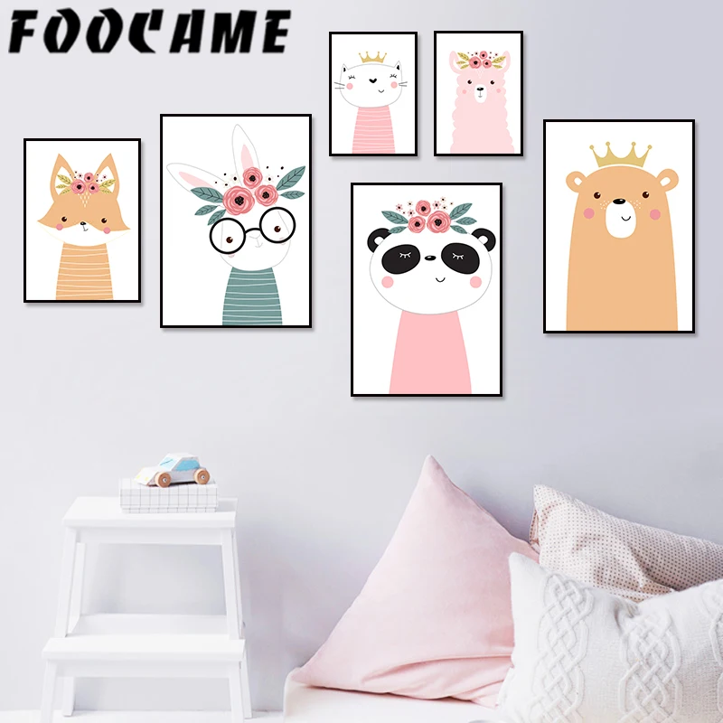 Fooshed медведь панда Кот Лиса мультфильм Северный плакат Холст Картина детская