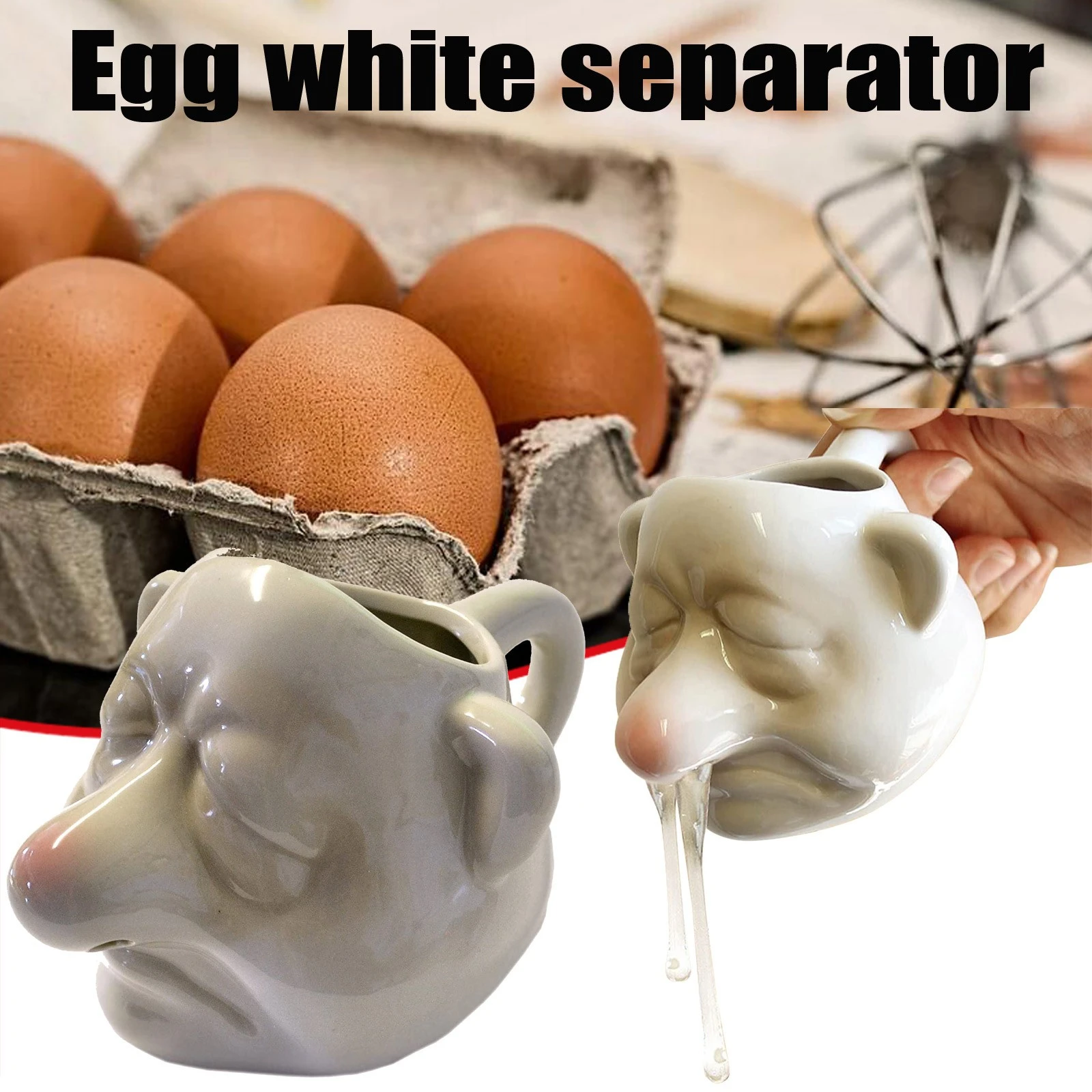 大特価放出！ Funny Dwarf Ceramic Egg Yolk Separator Handheld White Running