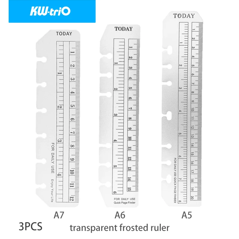 KW-triO Creative Loose Leaf Notebook Bookmark Ruler Index Ruler Separator Mark Flexible Measurement Portable A5 A6 A7 3pcs
