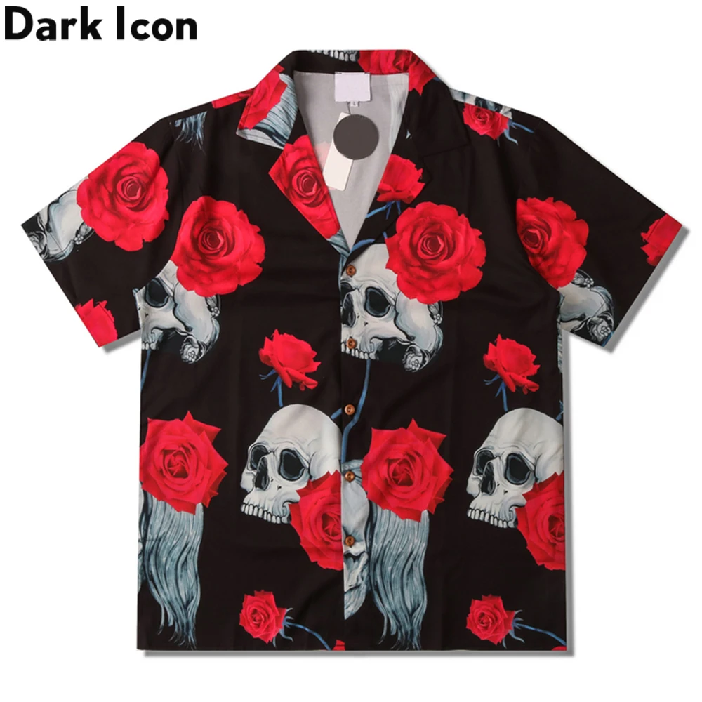 

Dark Icon Floral Skeleton Hawaiian Shirt Men Summer Streetwear Men's Polo Shirt Thin Materila Shirts for Man