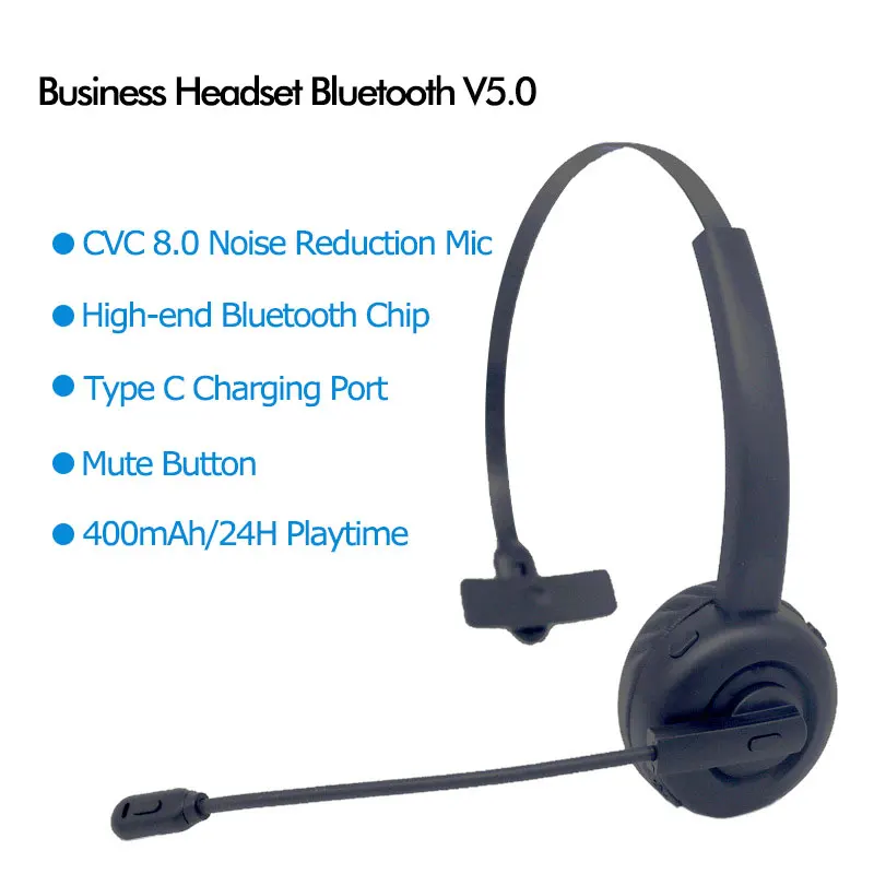 Bluetooth Headset Mute Button Wireless Headphone w Microphone Noise