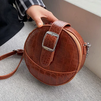 

vintage Stone pattern Round bag 2019 New High Quality PU Leather Women's Designer Handbag Chain Shoulder Messenger Bag