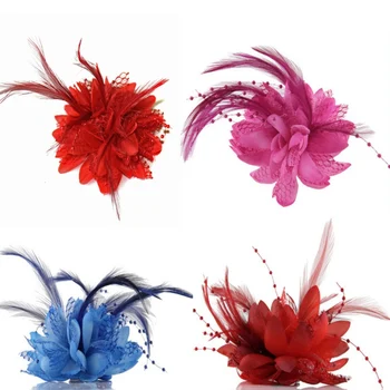 

Women Flower Feather Bead Corsage Hair Clips Fascinator Bridal Hairband Brooch Pin for Wedding Party Decoration Supplies23